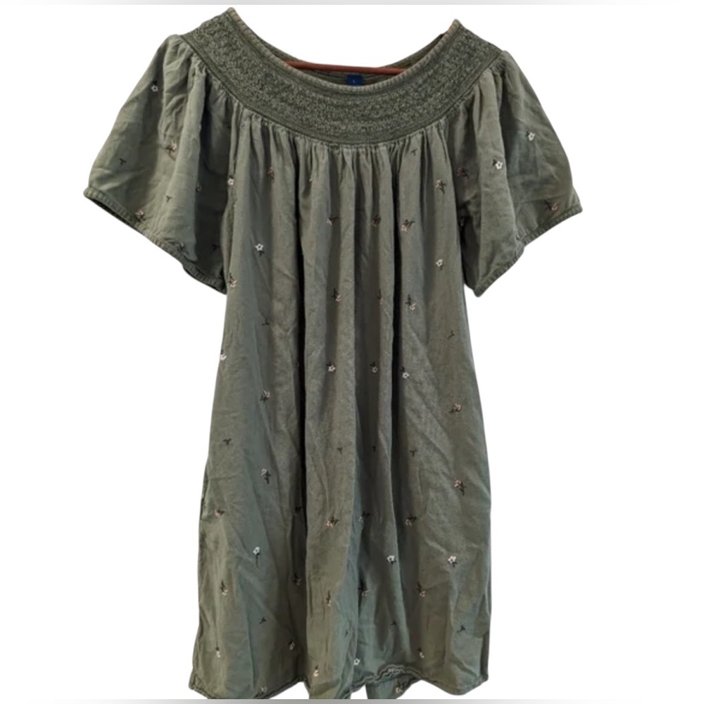 Old Navy Green Flutter Sleeve Smocked Floral Embroidery Mini Swing Dress | 2XL - Picture 2 of 12